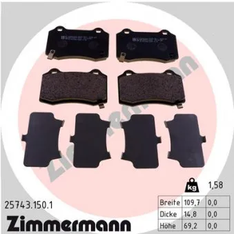 Jeu de 4 plaquettes de frein arrière ZIMMERMANN 25743.150.1
