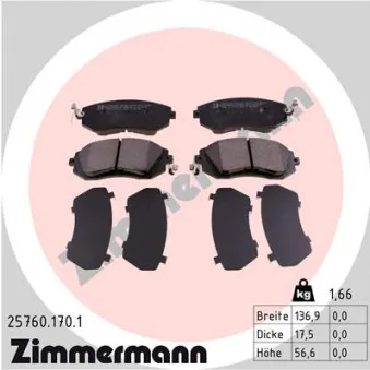 Jeu de 4 plaquettes de frein avant ZIMMERMANN 25760.170.1