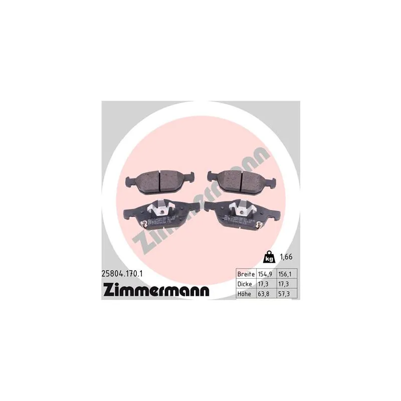 Jeu de 4 plaquettes de frein avant ZIMMERMANN 25804.170.1