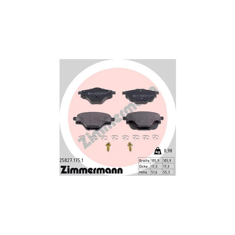 Jeu de 4 plaquettes de frein arrière ZIMMERMANN 25827.175.1