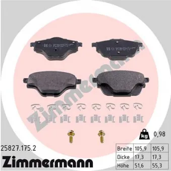 Jeu de 4 plaquettes de frein arrière ZIMMERMANN 25827.175.2