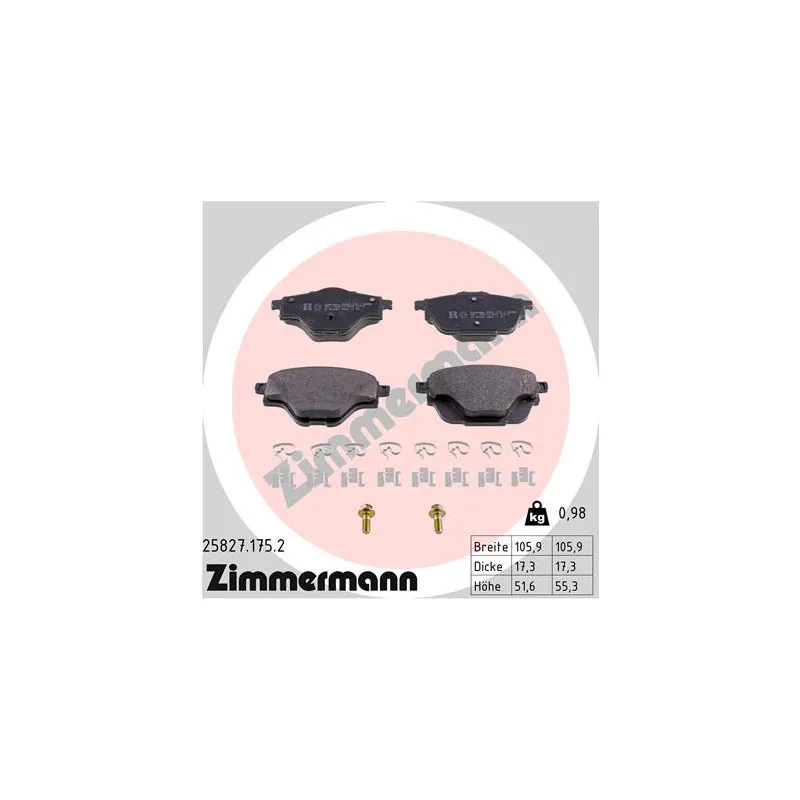 Jeu de 4 plaquettes de frein arrière ZIMMERMANN 25827.175.2