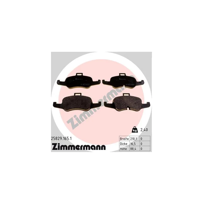 Jeu de 4 plaquettes de frein avant ZIMMERMANN 25829.165.1