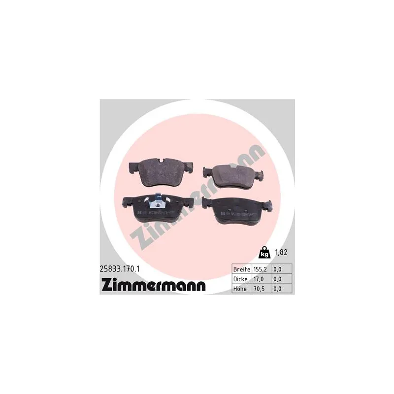 Jeu de 4 plaquettes de frein avant ZIMMERMANN 25833.170.1