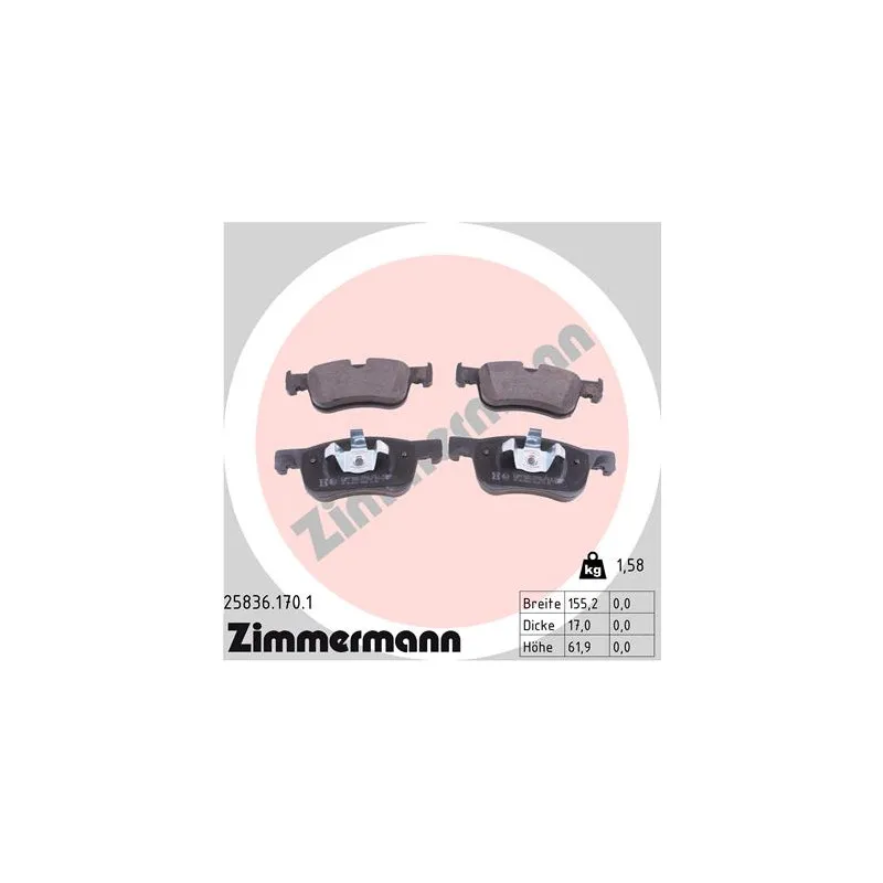 Jeu de 4 plaquettes de frein avant ZIMMERMANN 25836.170.1