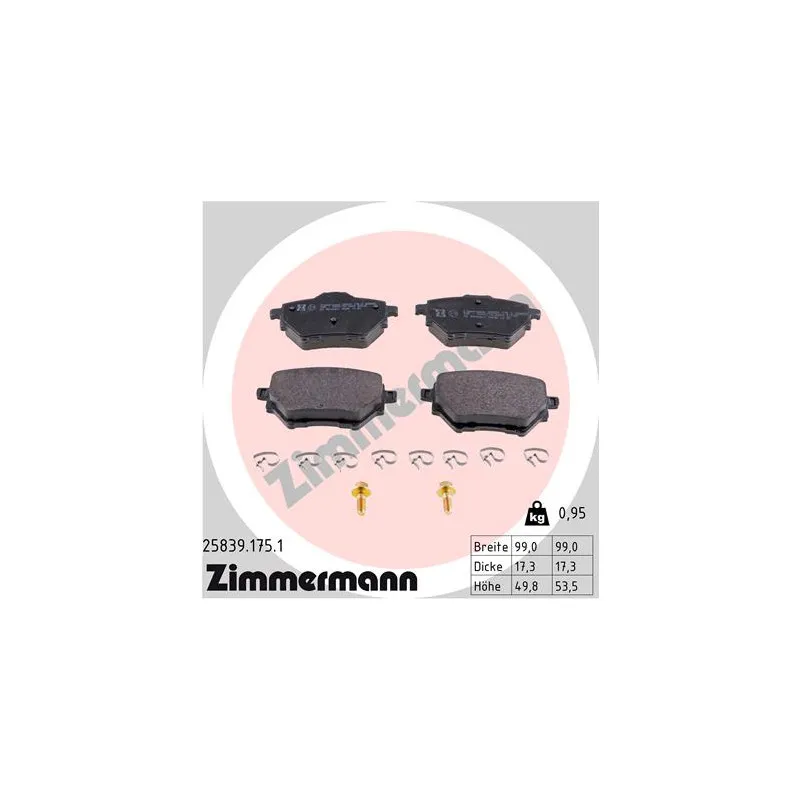 Jeu de 4 plaquettes de frein arrière ZIMMERMANN 25839.175.1