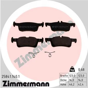Jeu de 4 plaquettes de frein arrière ZIMMERMANN 25841.140.1