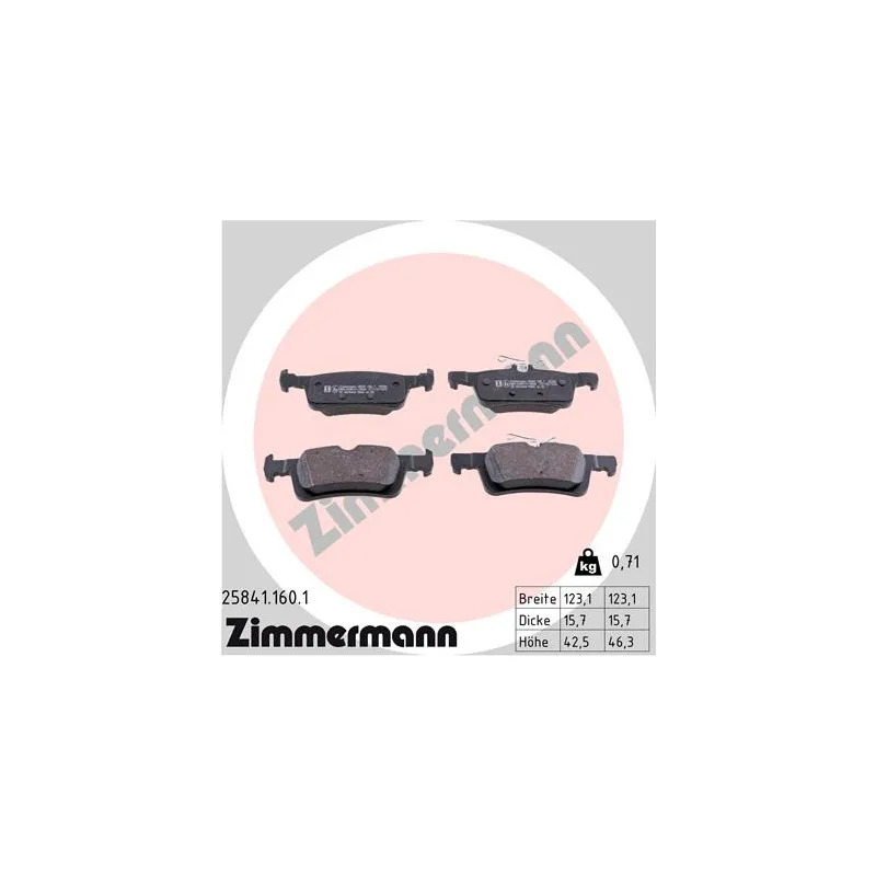 Jeu de 4 plaquettes de frein arrière ZIMMERMANN 25841.160.1