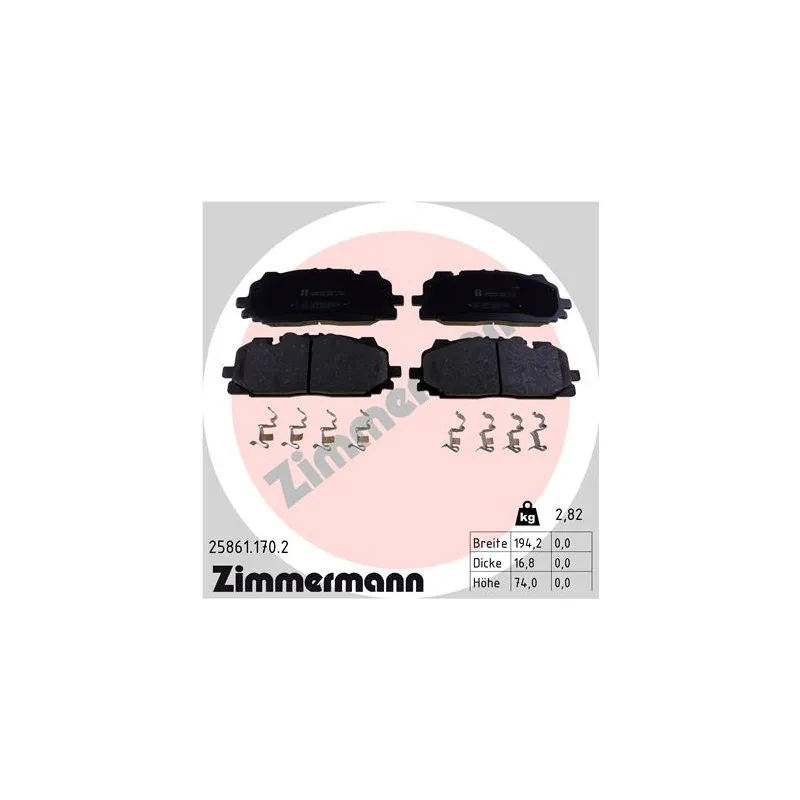 Jeu de 4 plaquettes de frein avant ZIMMERMANN 25861.170.2