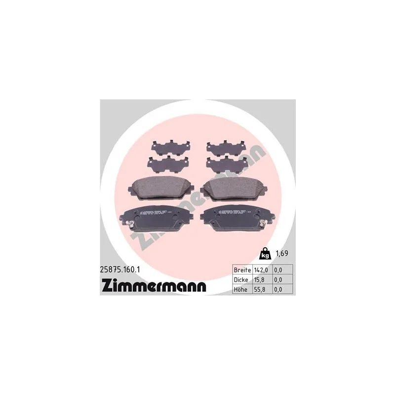 Jeu de 4 plaquettes de frein avant ZIMMERMANN 25875.160.1