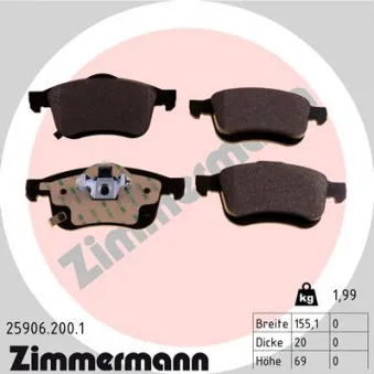 Jeu de 4 plaquettes de frein avant ZIMMERMANN 25906.200.1