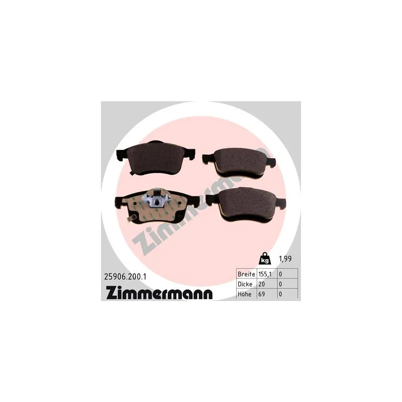 Jeu de 4 plaquettes de frein avant ZIMMERMANN 25906.200.1