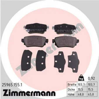 Jeu de 4 plaquettes de frein arrière ZIMMERMANN 25965.155.1