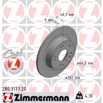 Jeu de 2 disques de frein arrière ZIMMERMANN 280.3177.20