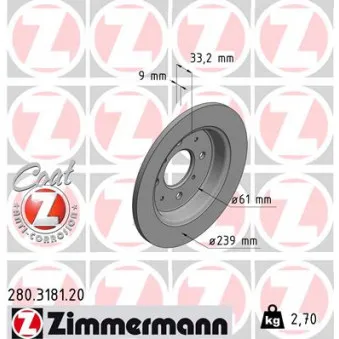 Jeu de 2 disques de frein arrière ZIMMERMANN 280.3181.20