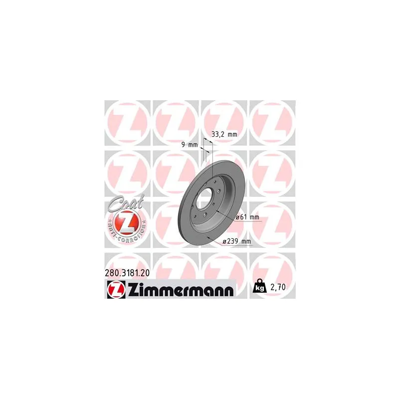 Jeu de 2 disques de frein arrière ZIMMERMANN 280.3181.20