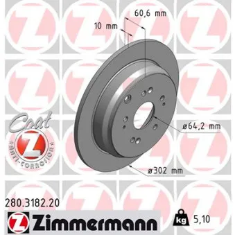 Jeu de 2 disques de frein arrière ZIMMERMANN 280.3182.20