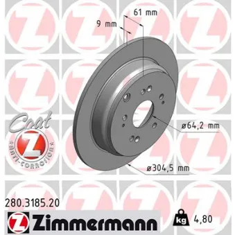 Jeu de 2 disques de frein arrière ZIMMERMANN 280.3185.20