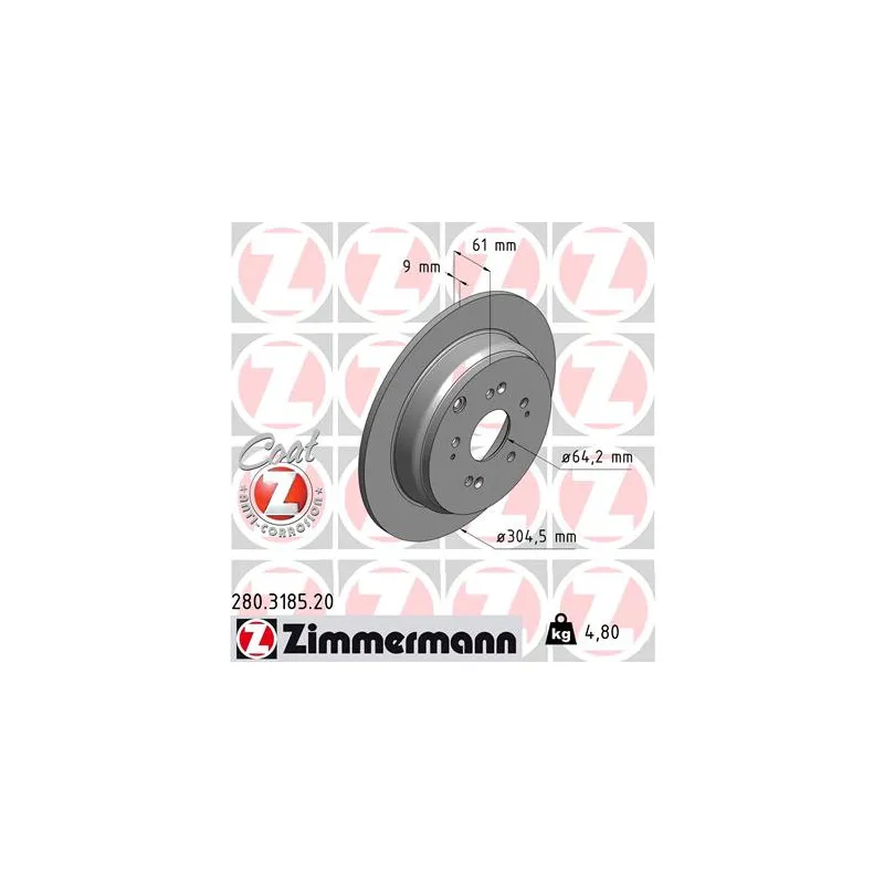 Jeu de 2 disques de frein arrière ZIMMERMANN 280.3185.20