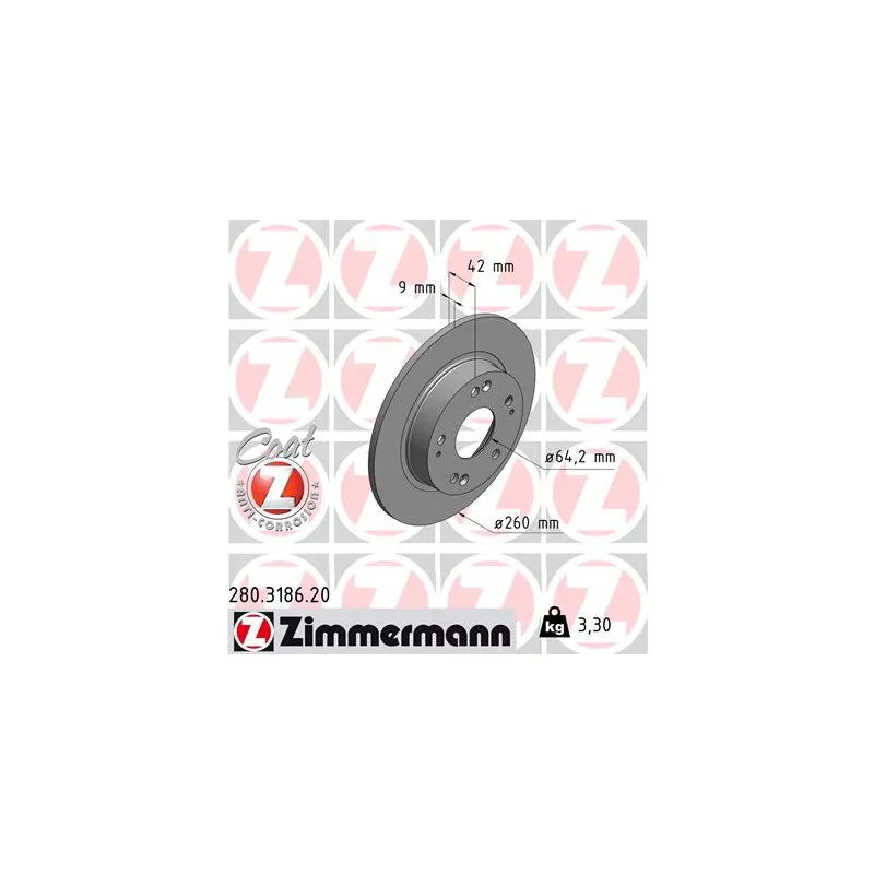 Jeu de 2 disques de frein arrière ZIMMERMANN 280.3186.20