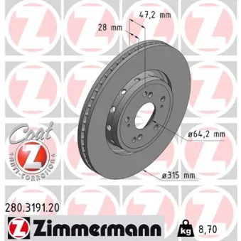 Jeu de 2 disques de frein avant ZIMMERMANN 280.3191.20