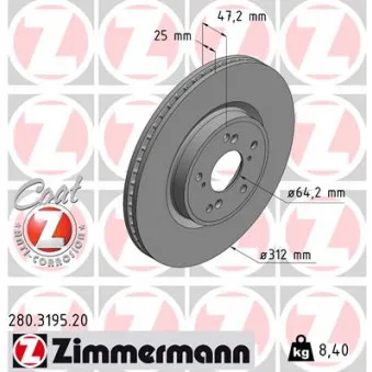 Jeu de 2 disques de frein avant ZIMMERMANN 280.3195.20