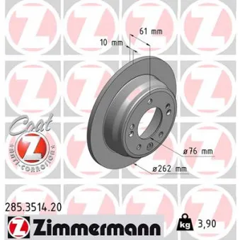 Jeu de 2 disques de frein arrière ZIMMERMANN 285.3514.20
