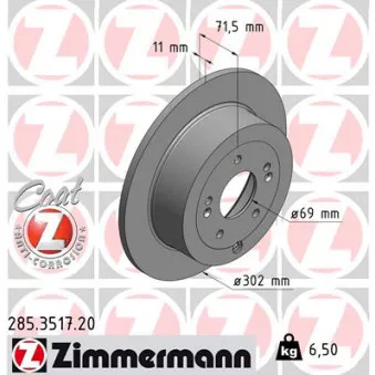 Jeu de 2 disques de frein arrière ZIMMERMANN 285.3517.20