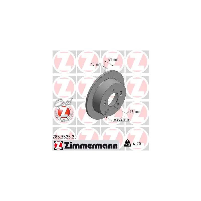 Jeu de 2 disques de frein arrière ZIMMERMANN 285.3525.20