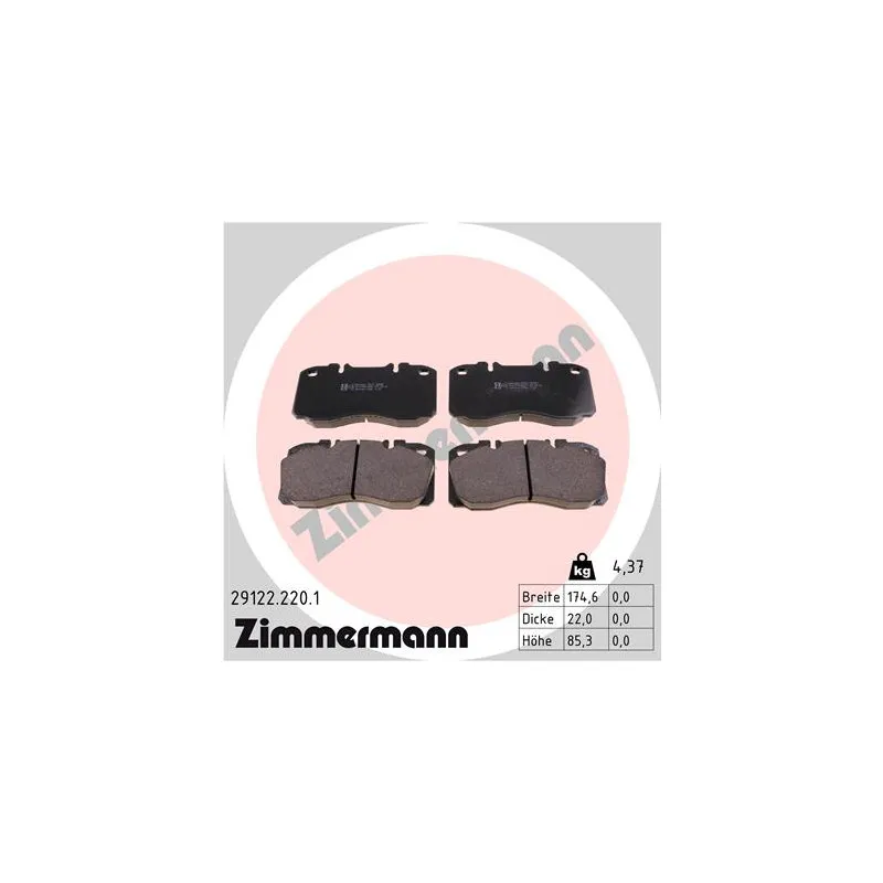 Jeu de 4 plaquettes de frein avant ZIMMERMANN 29122.220.1