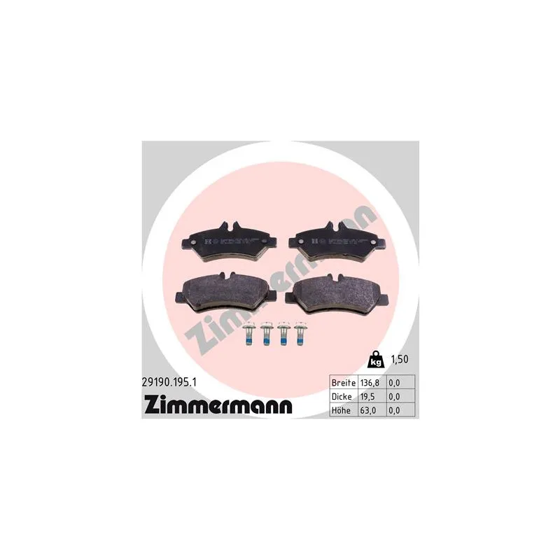 Jeu de 4 plaquettes de frein arrière ZIMMERMANN 29190.195.1