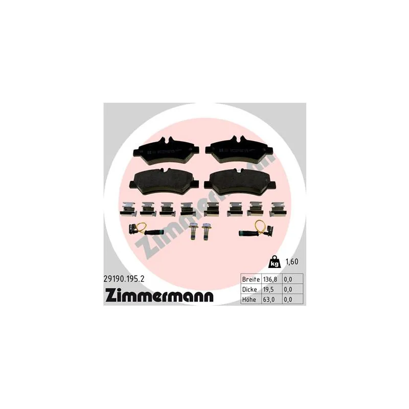 Jeu de 4 plaquettes de frein arrière ZIMMERMANN 29190.195.2
