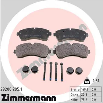 Jeu de 4 plaquettes de frein avant ZIMMERMANN 29200.205.1