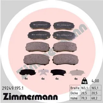 Jeu de 4 plaquettes de frein avant ZIMMERMANN 29249.195.1