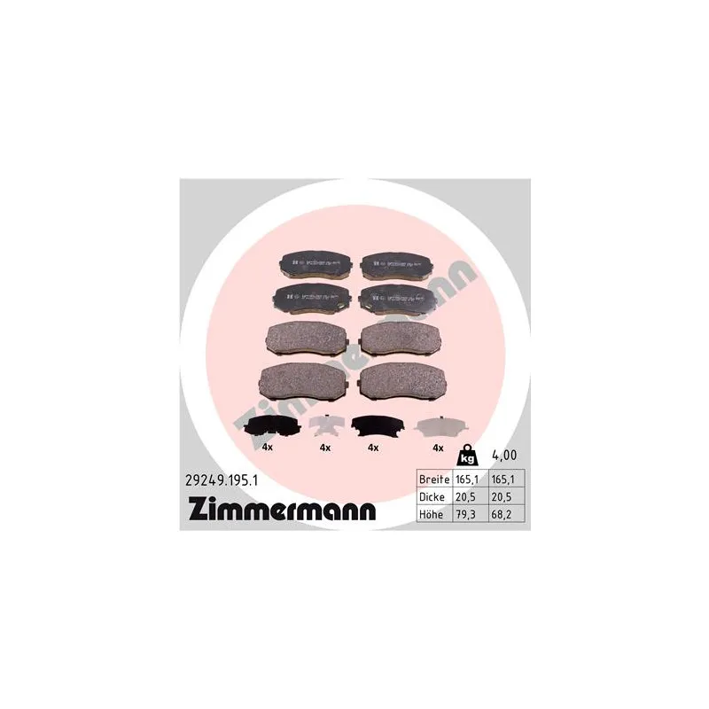 Jeu de 4 plaquettes de frein avant ZIMMERMANN 29249.195.1