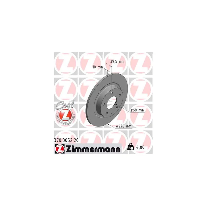 Jeu de 2 disques de frein arrière ZIMMERMANN 370.3052.20