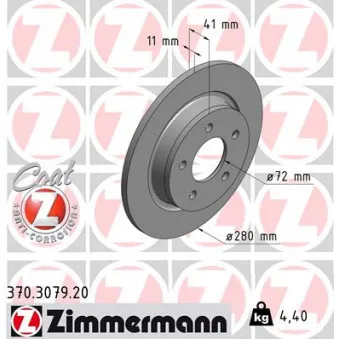 Jeu de 2 disques de frein arrière ZIMMERMANN 370.3079.20