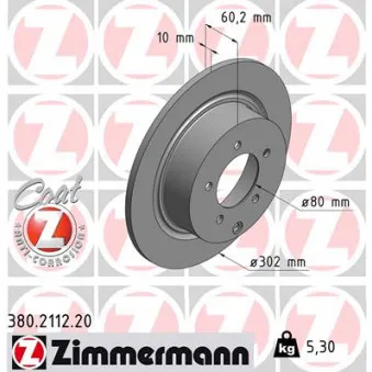 Jeu de 2 disques de frein arrière ZIMMERMANN 380.2112.20