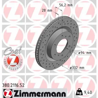 Jeu de 2 disques de frein avant ZIMMERMANN 380.2116.52