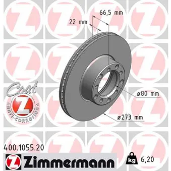 Jeu de 2 disques de frein avant ZIMMERMANN 400.1055.20