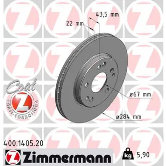 Jeu de 2 disques de frein avant ZIMMERMANN 400.1405.20