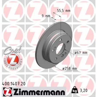 Jeu de 2 disques de frein arrière ZIMMERMANN 400.1407.20