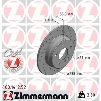Jeu de 2 disques de frein arrière ZIMMERMANN 400.1412.52