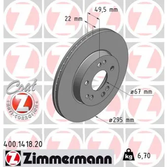 Jeu de 2 disques de frein avant ZIMMERMANN 400.1418.20