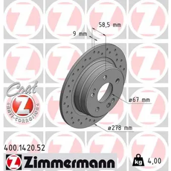 Jeu de 2 disques de frein arrière ZIMMERMANN 400.1420.52