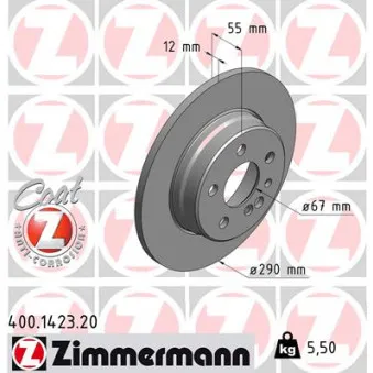 Jeu de 2 disques de frein arrière ZIMMERMANN 400.1423.20