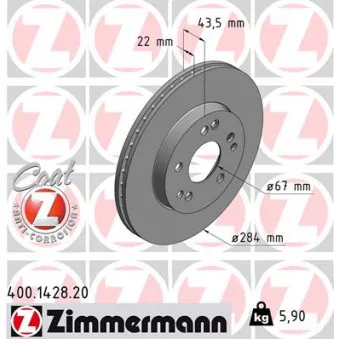 Jeu de 2 disques de frein avant ZIMMERMANN 400.1428.20