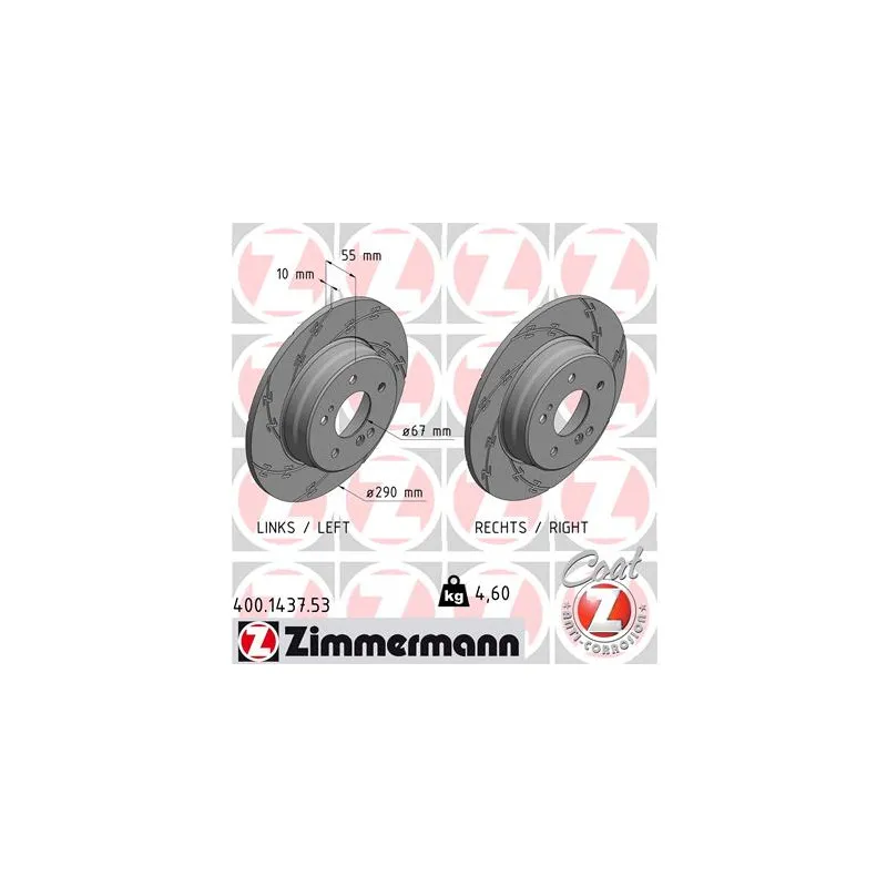 Jeu de 2 disques de frein arrière ZIMMERMANN 400.1437.53