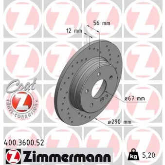 Jeu de 2 disques de frein arrière ZIMMERMANN 400.3600.52