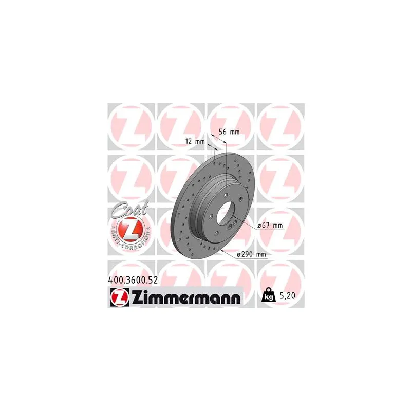 Jeu de 2 disques de frein arrière ZIMMERMANN 400.3600.52